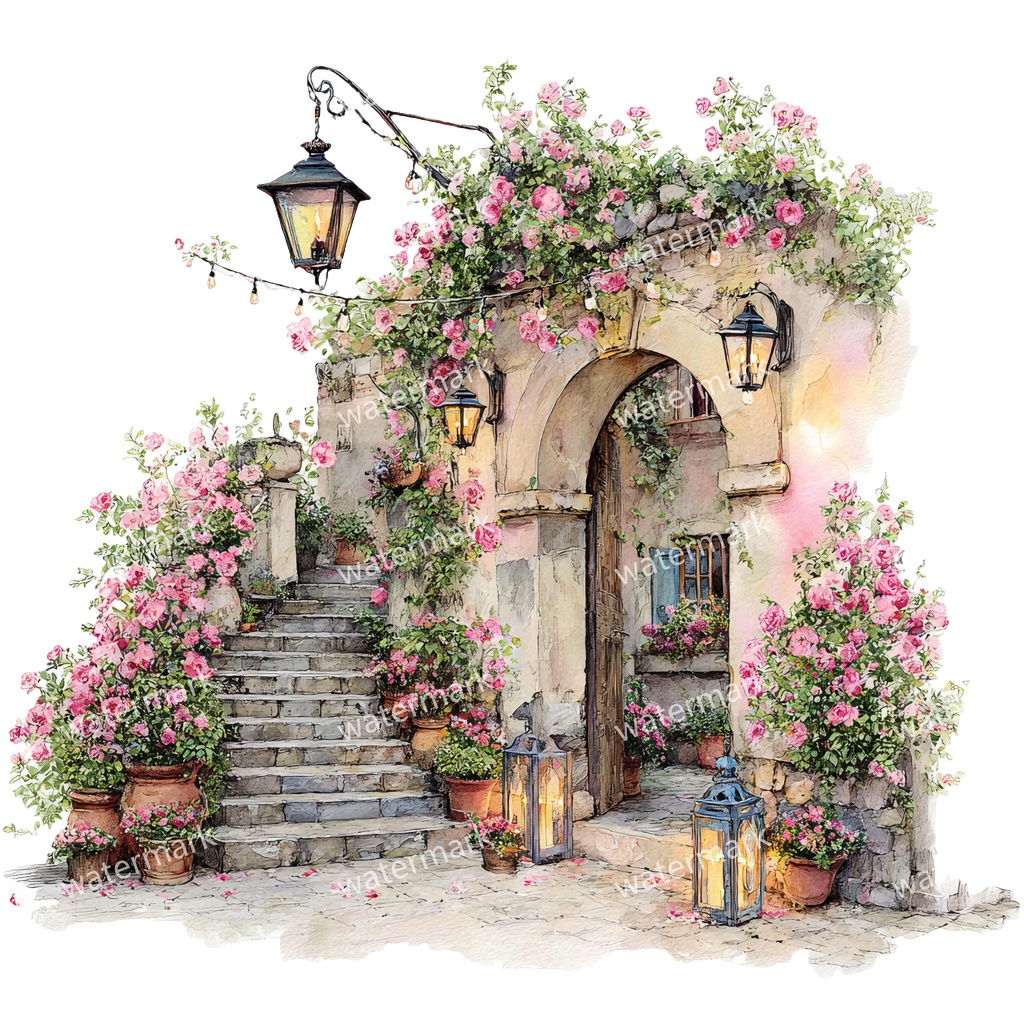 【商用利用可】フローラルアーチ(水彩花のアーチ)クリップアート16点セット|高解像度・透過PNG|印刷OK・コラージュ・ジャンクジャーナル素材|即ダウンロード