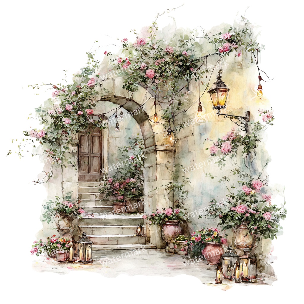 【商用利用可】フローラルアーチ(水彩花のアーチ)クリップアート16点セット|高解像度・透過PNG|印刷OK・コラージュ・ジャンクジャーナル素材|即ダウンロード