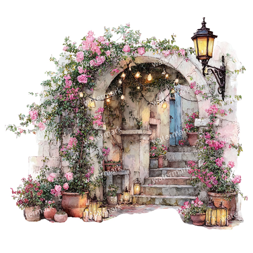 【商用利用可】フローラルアーチ(水彩花のアーチ)クリップアート16点セット|高解像度・透過PNG|印刷OK・コラージュ・ジャンクジャーナル素材|即ダウンロード