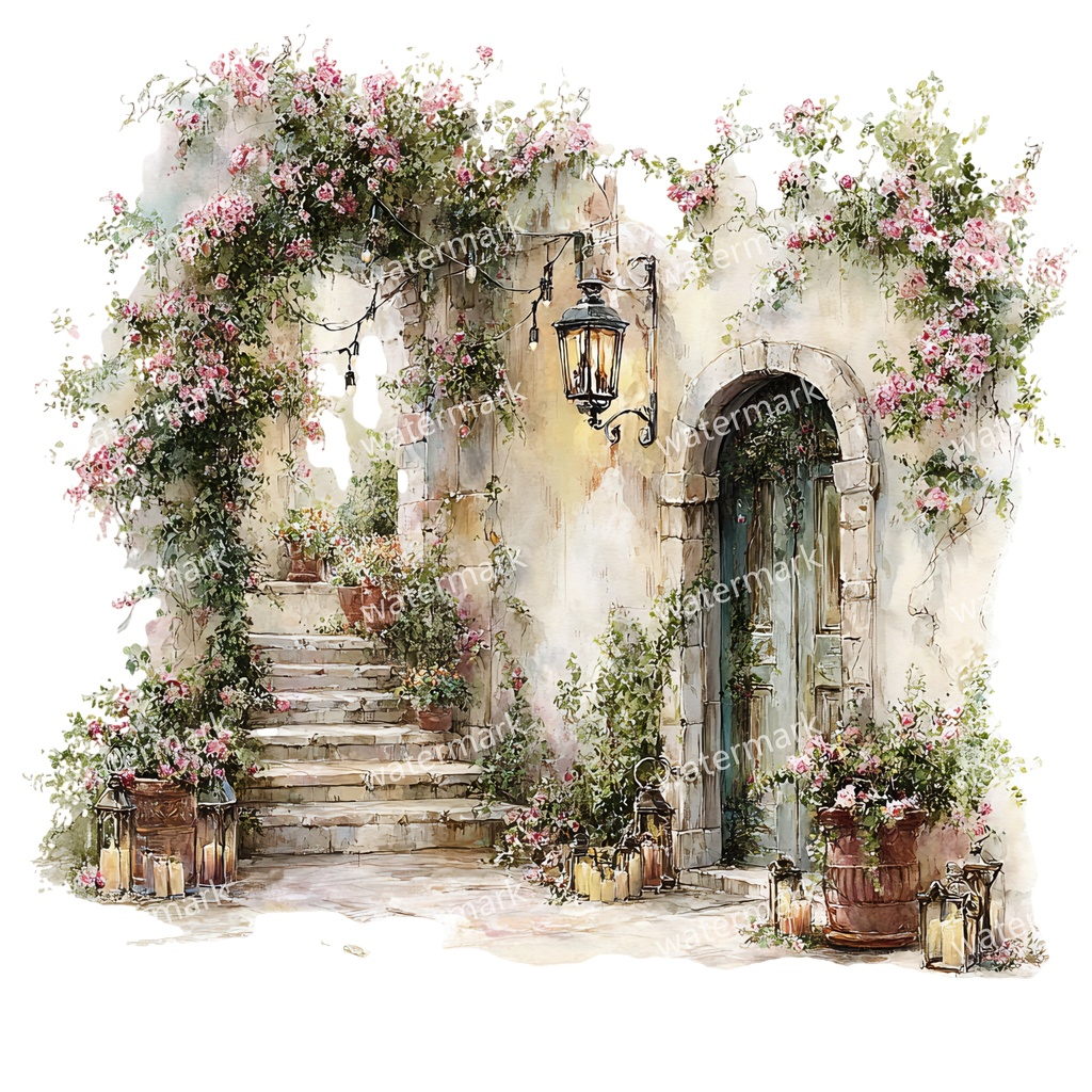 【商用利用可】フローラルアーチ(水彩花のアーチ)クリップアート16点セット|高解像度・透過PNG|印刷OK・コラージュ・ジャンクジャーナル素材|即ダウンロード