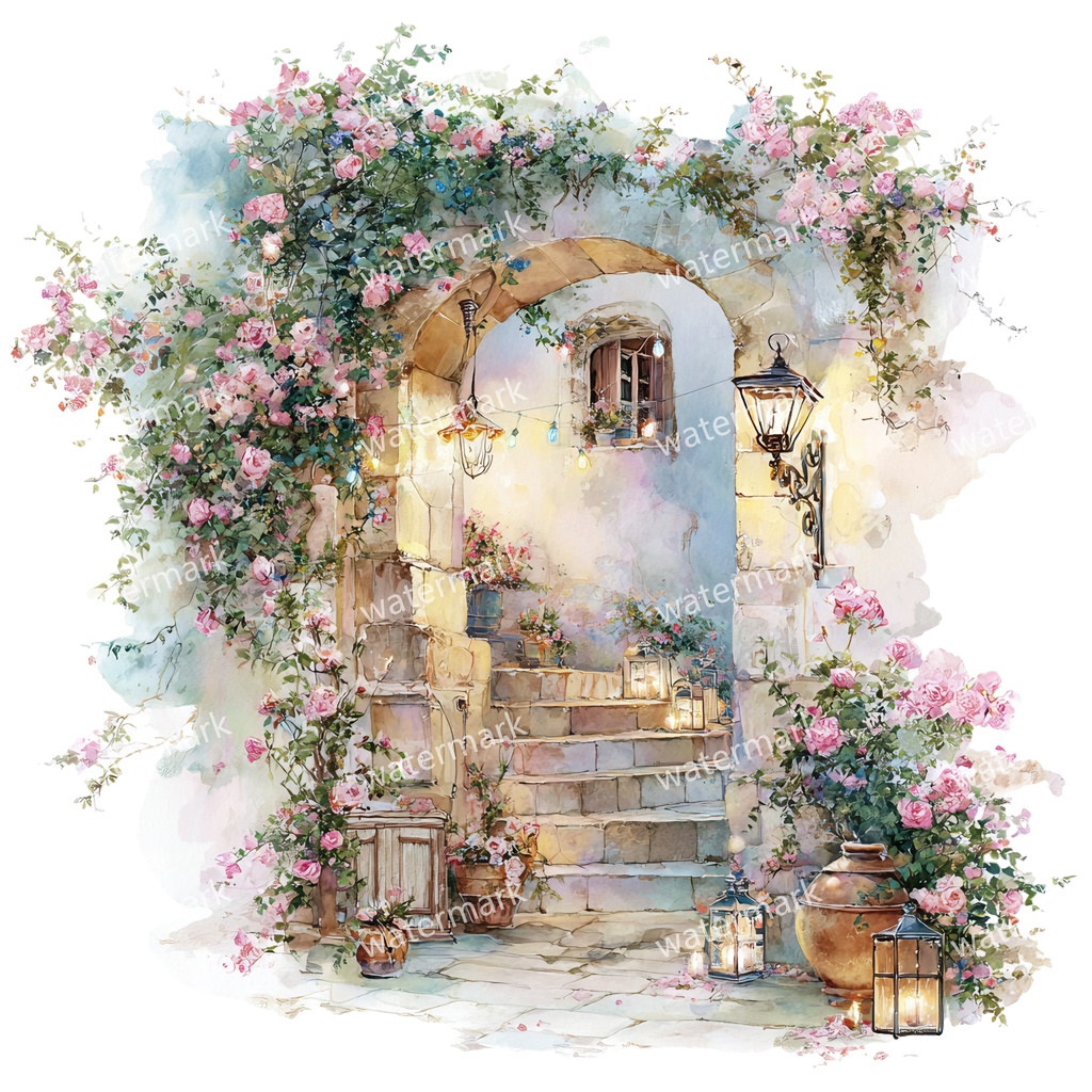 【商用利用可】フローラルアーチ(水彩花のアーチ)クリップアート16点セット|高解像度・透過PNG|印刷OK・コラージュ・ジャンクジャーナル素材|即ダウンロード