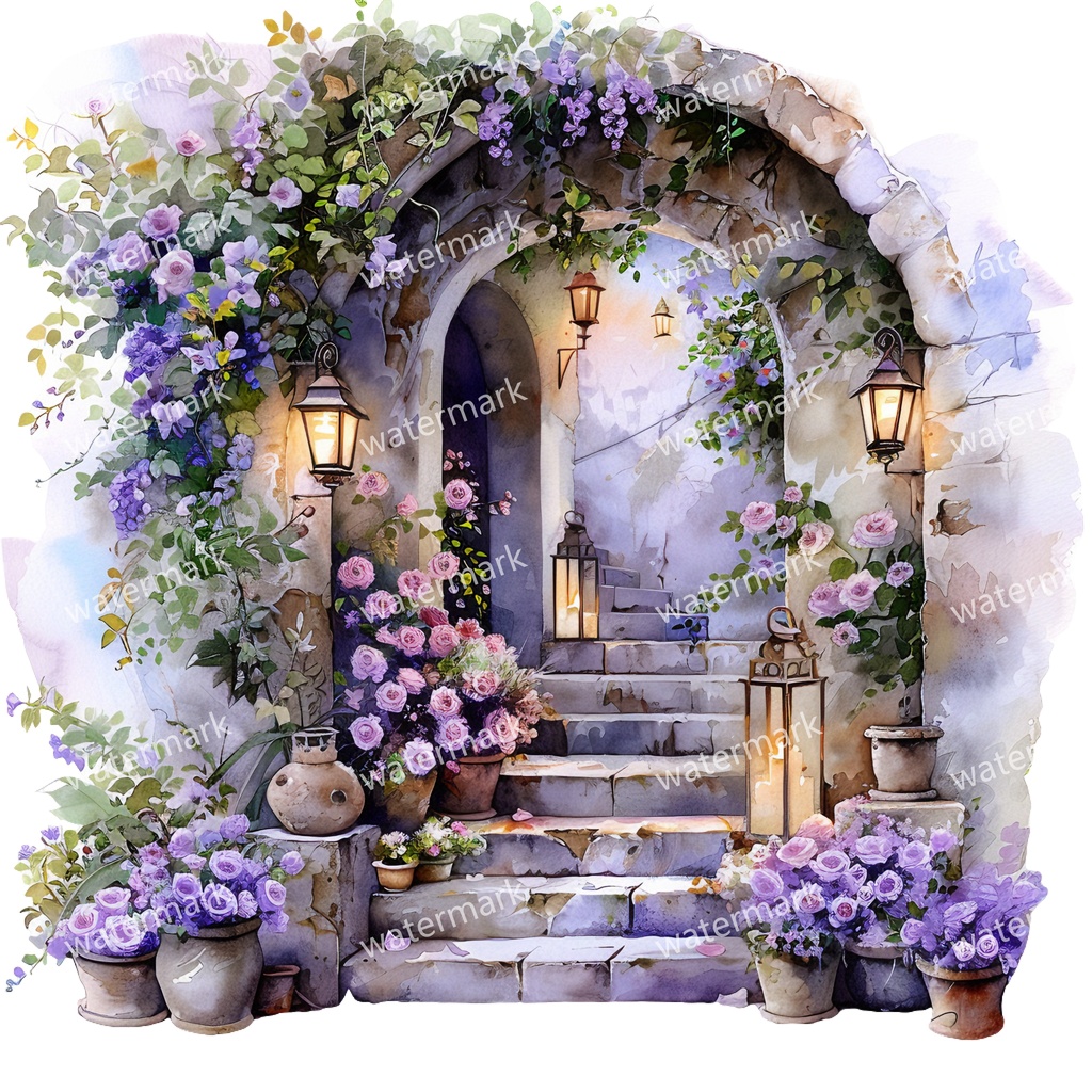 【商用利用可】フローラルアーチ(水彩花のアーチ)クリップアート16点セット|高解像度・透過PNG|印刷OK・コラージュ・ジャンクジャーナル素材|即ダウンロード