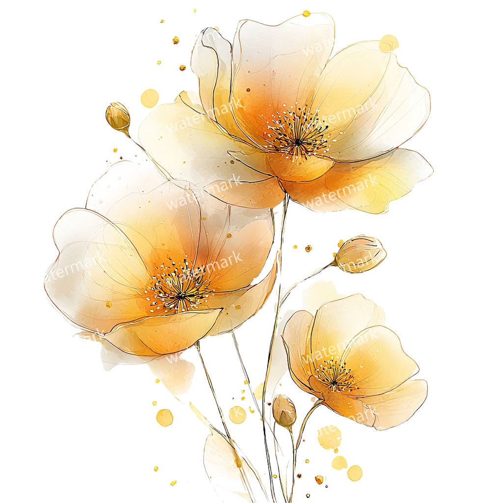 【商用利用可】黄色い花 水彩クリップアート20点セット|高解像度・透過PNG|印刷OK・コラージュ・ジャンクジャーナル素材|即ダウンロード