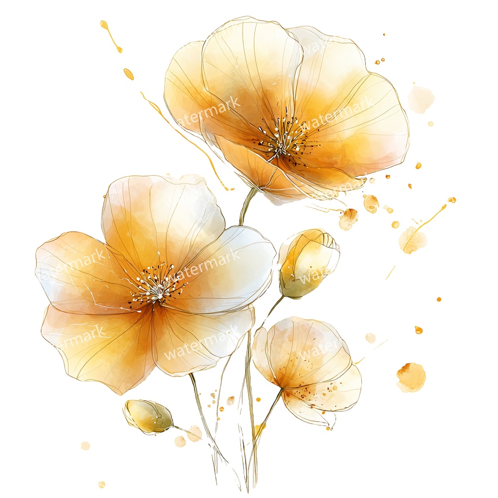 【商用利用可】黄色い花 水彩クリップアート20点セット|高解像度・透過PNG|印刷OK・コラージュ・ジャンクジャーナル素材|即ダウンロード