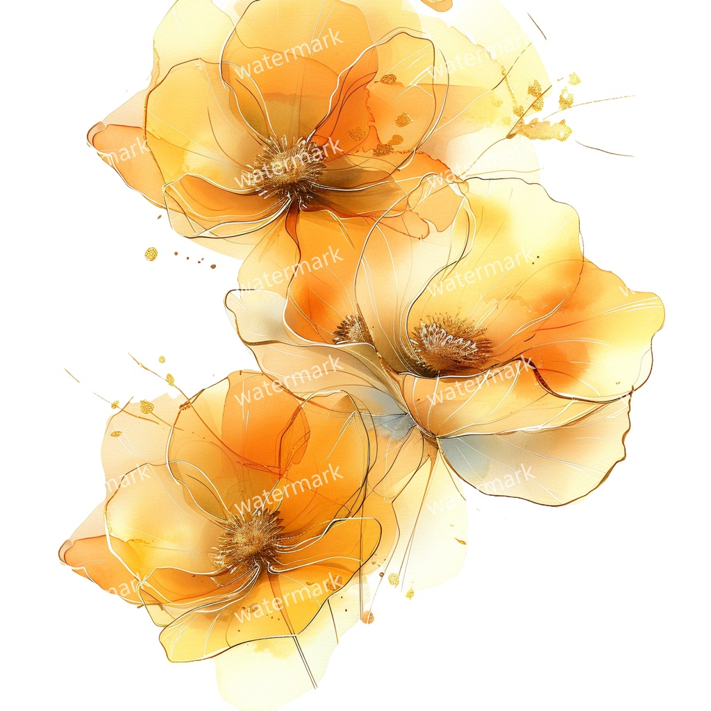 【商用利用可】黄色い花 水彩クリップアート20点セット|高解像度・透過PNG|印刷OK・コラージュ・ジャンクジャーナル素材|即ダウンロード