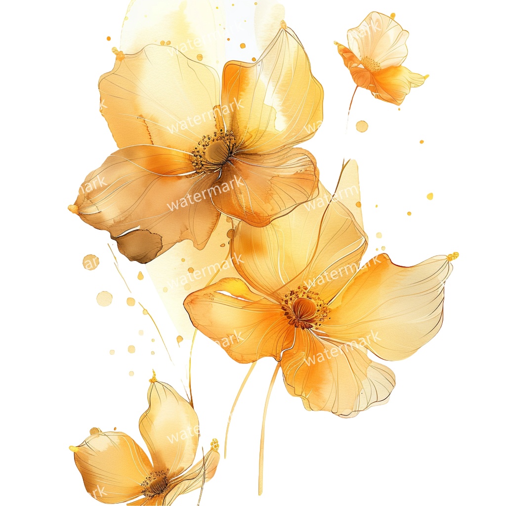 【商用利用可】黄色い花 水彩クリップアート20点セット|高解像度・透過PNG|印刷OK・コラージュ・ジャンクジャーナル素材|即ダウンロード