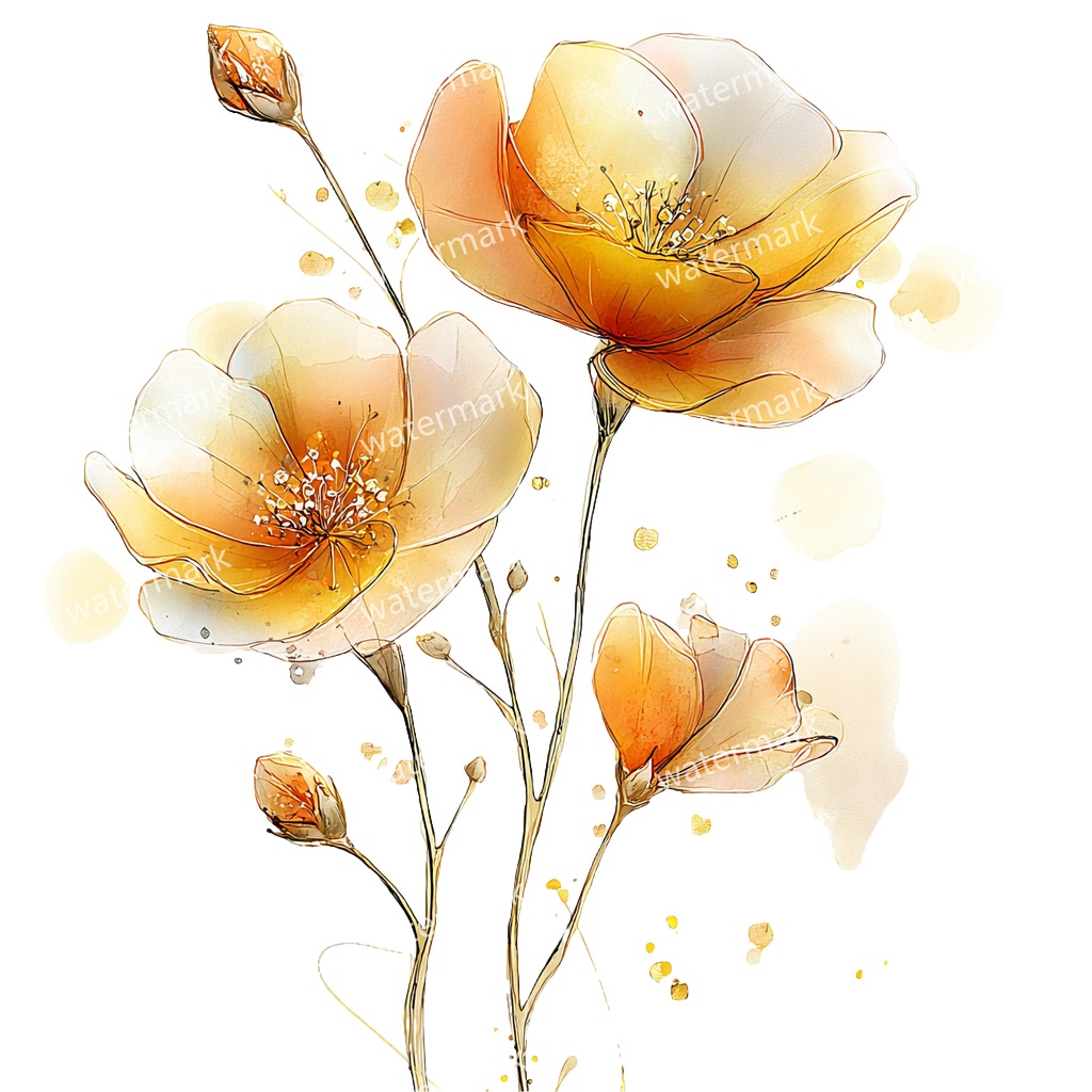 【商用利用可】黄色い花 水彩クリップアート20点セット|高解像度・透過PNG|印刷OK・コラージュ・ジャンクジャーナル素材|即ダウンロード