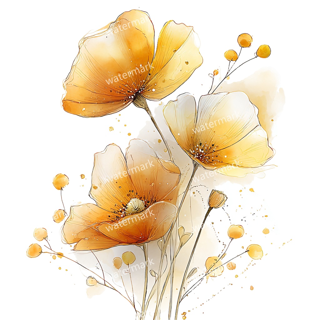 【商用利用可】黄色い花 水彩クリップアート20点セット|高解像度・透過PNG|印刷OK・コラージュ・ジャンクジャーナル素材|即ダウンロード