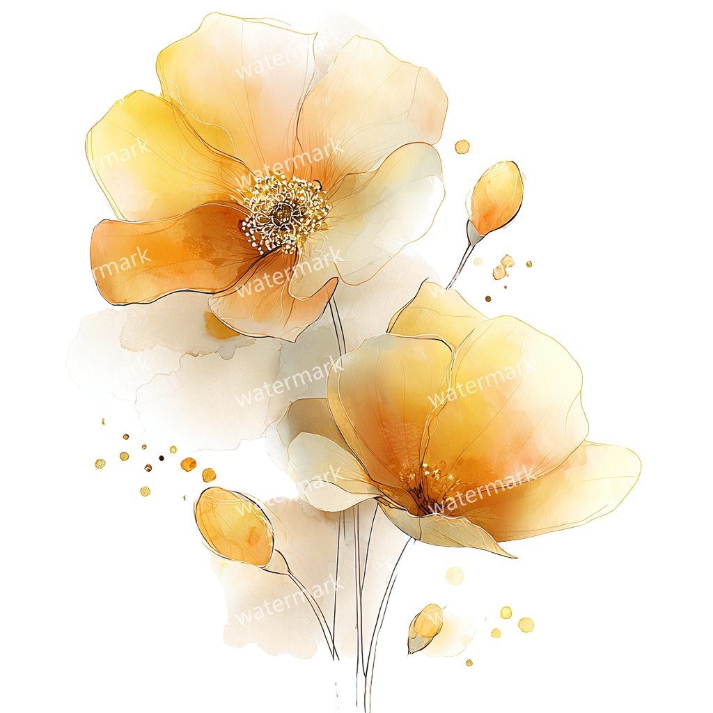 【商用利用可】黄色い花 水彩クリップアート20点セット|高解像度・透過PNG|印刷OK・コラージュ・ジャンクジャーナル素材|即ダウンロード