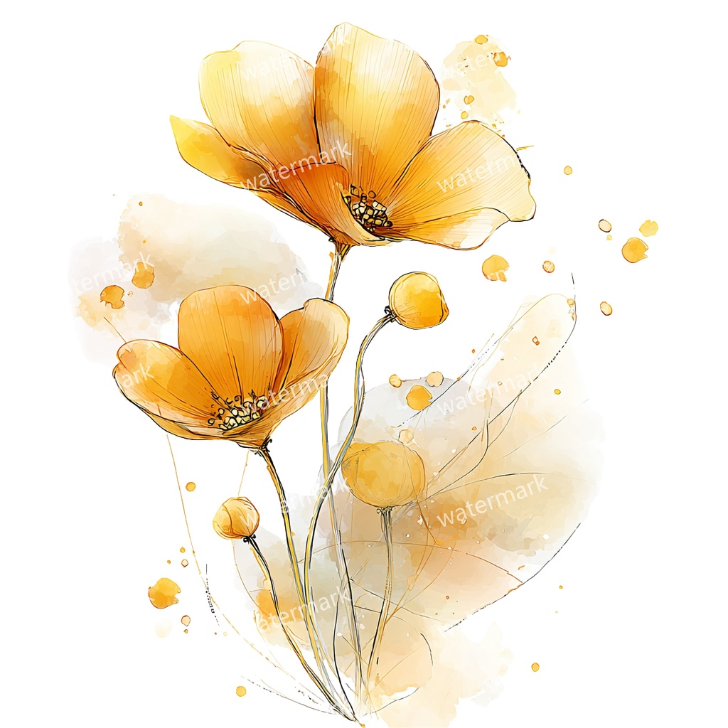 【商用利用可】黄色い花 水彩クリップアート20点セット|高解像度・透過PNG|印刷OK・コラージュ・ジャンクジャーナル素材|即ダウンロード