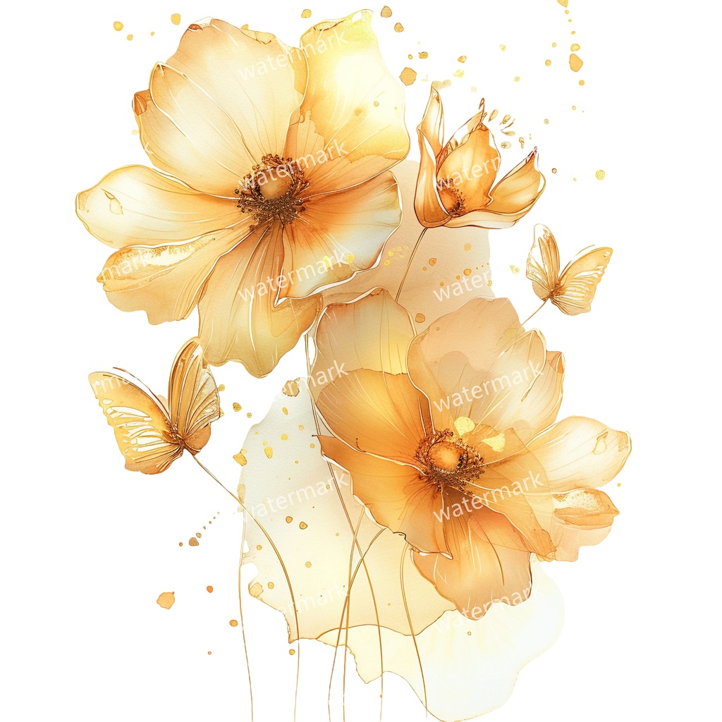 【商用利用可】黄色い花 水彩クリップアート20点セット|高解像度・透過PNG|印刷OK・コラージュ・ジャンクジャーナル素材|即ダウンロード