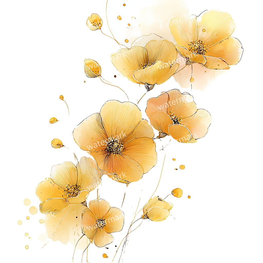 【商用利用可】黄色い花 水彩クリップアート20点セット|高解像度・透過PNG|印刷OK・コラージュ・ジャンクジャーナル素材|即ダウンロード