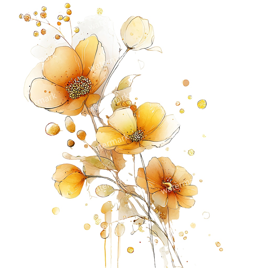 【商用利用可】黄色い花 水彩クリップアート20点セット|高解像度・透過PNG|印刷OK・コラージュ・ジャンクジャーナル素材|即ダウンロード