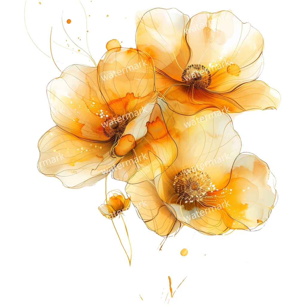 【商用利用可】黄色い花 水彩クリップアート20点セット|高解像度・透過PNG|印刷OK・コラージュ・ジャンクジャーナル素材|即ダウンロード