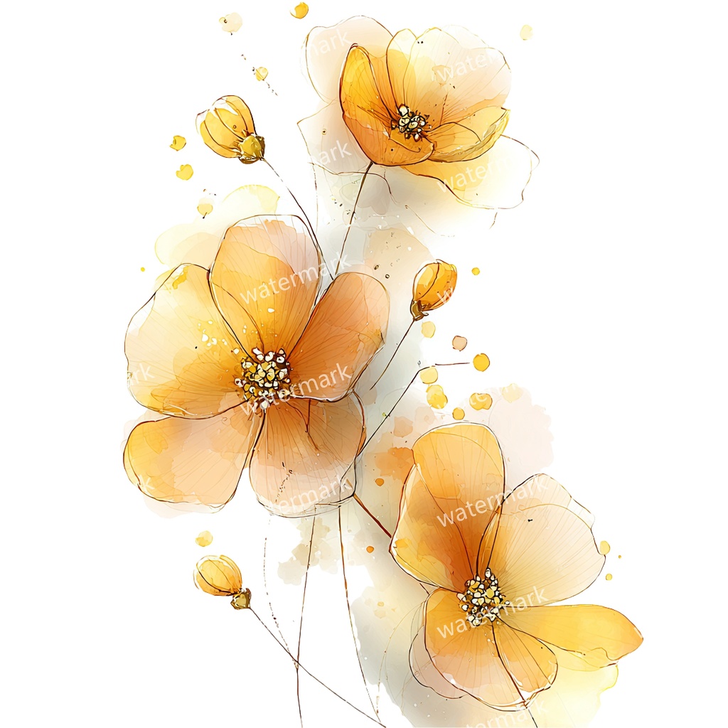 【商用利用可】黄色い花 水彩クリップアート20点セット|高解像度・透過PNG|印刷OK・コラージュ・ジャンクジャーナル素材|即ダウンロード