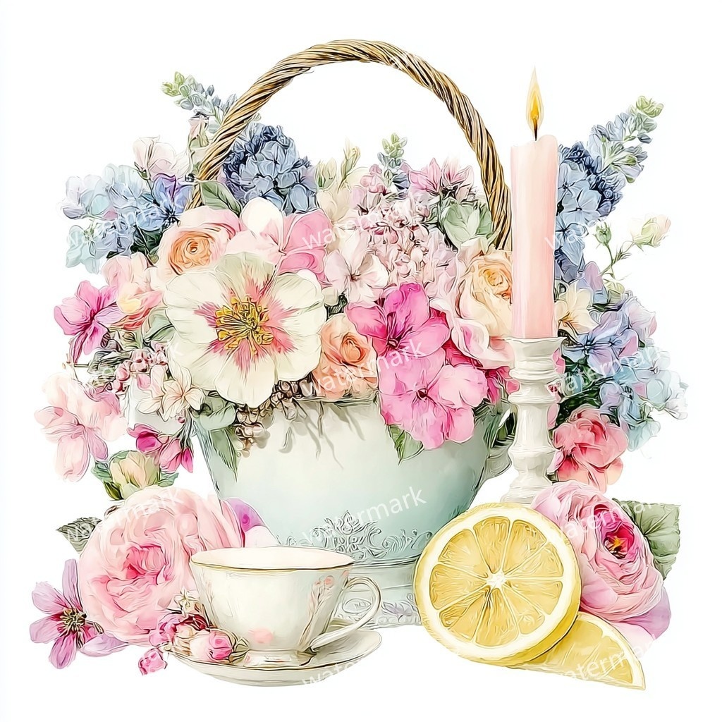 【商用利用可】花かご(水彩フローラルバスケット)クリップアート17点セット|高解像度・透過PNG|印刷OK・コラージュ・ジャンクジャーナル素材|即ダウンロード