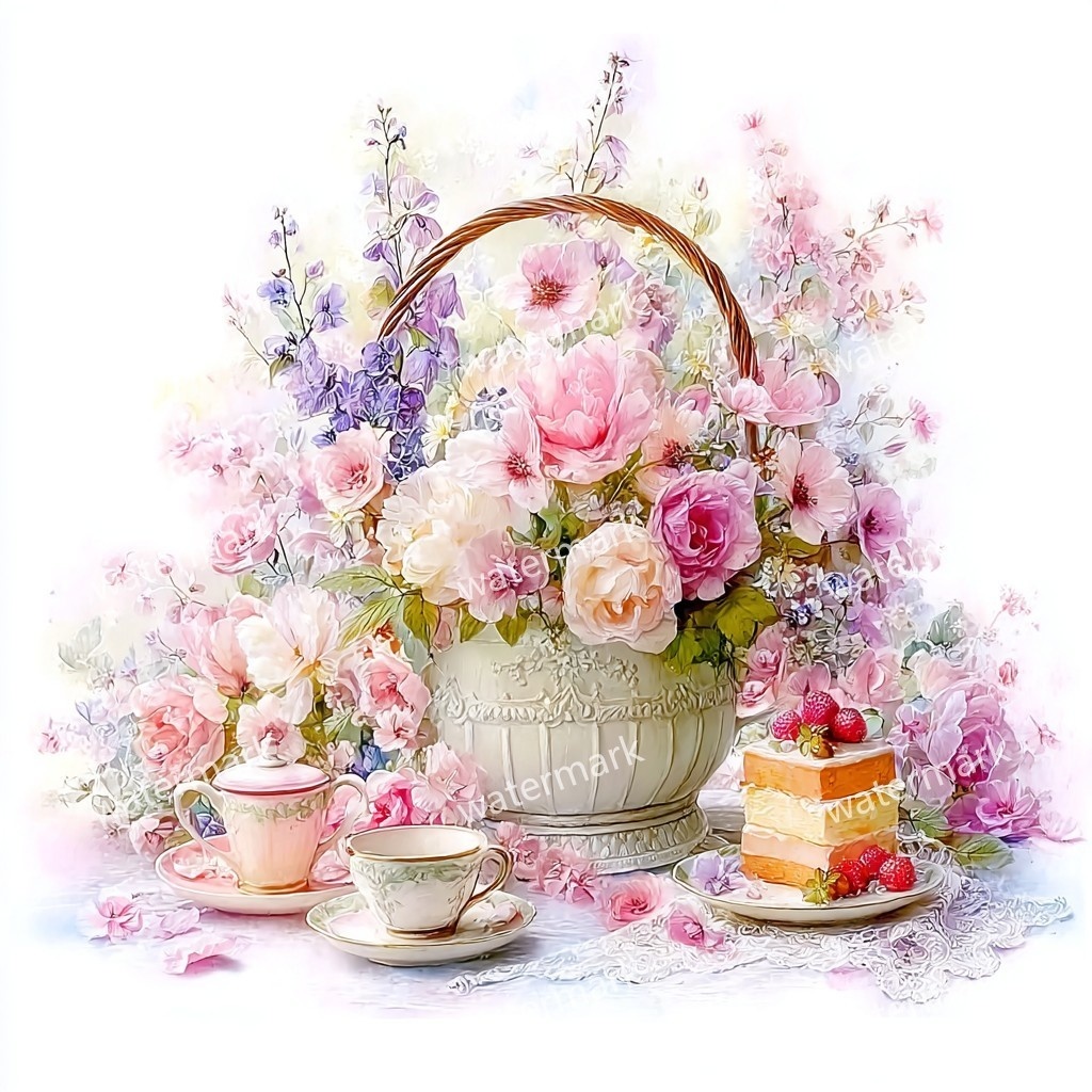 【商用利用可】花かご(水彩フローラルバスケット)クリップアート17点セット|高解像度・透過PNG|印刷OK・コラージュ・ジャンクジャーナル素材|即ダウンロード