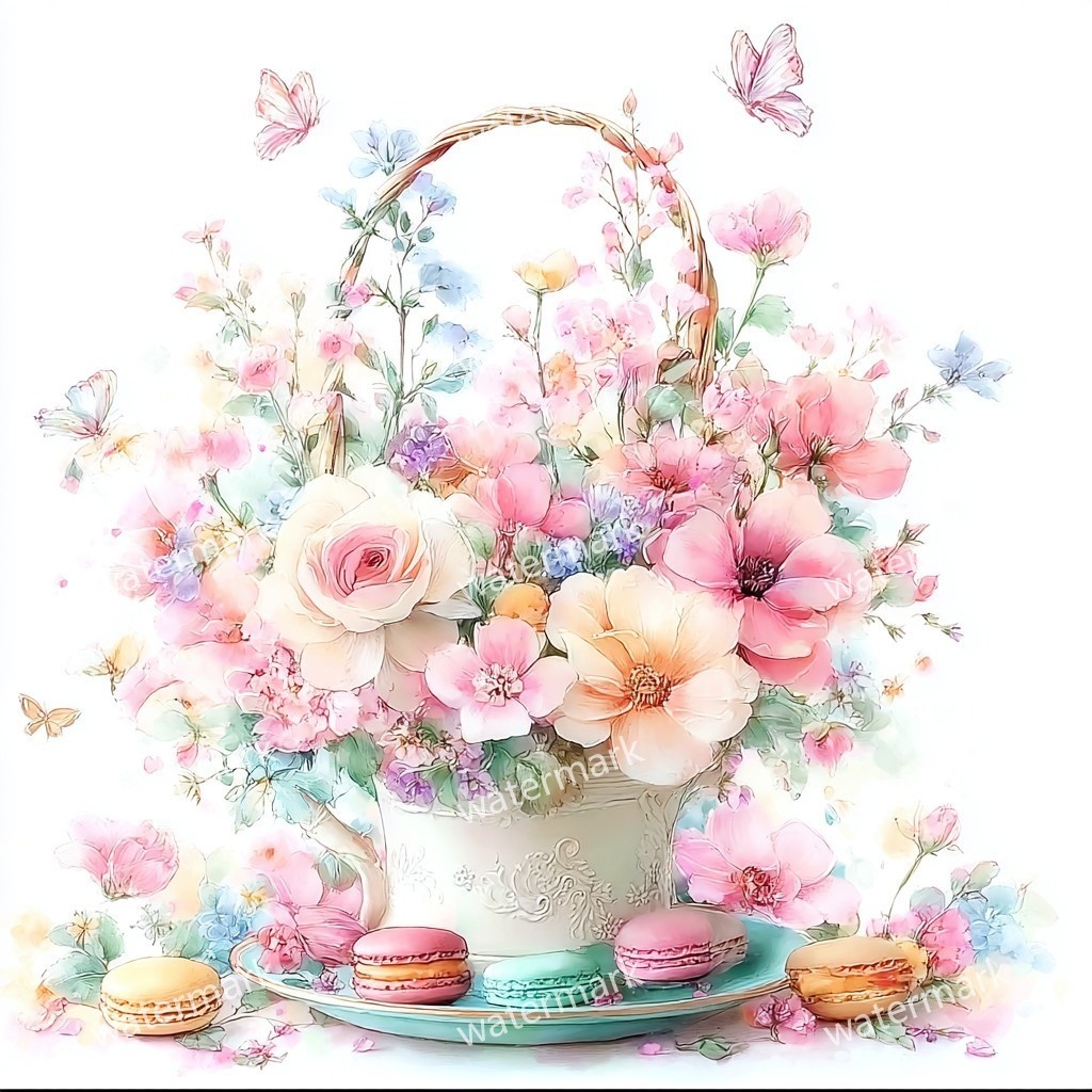 【商用利用可】花かご(水彩フローラルバスケット)クリップアート17点セット|高解像度・透過PNG|印刷OK・コラージュ・ジャンクジャーナル素材|即ダウンロード