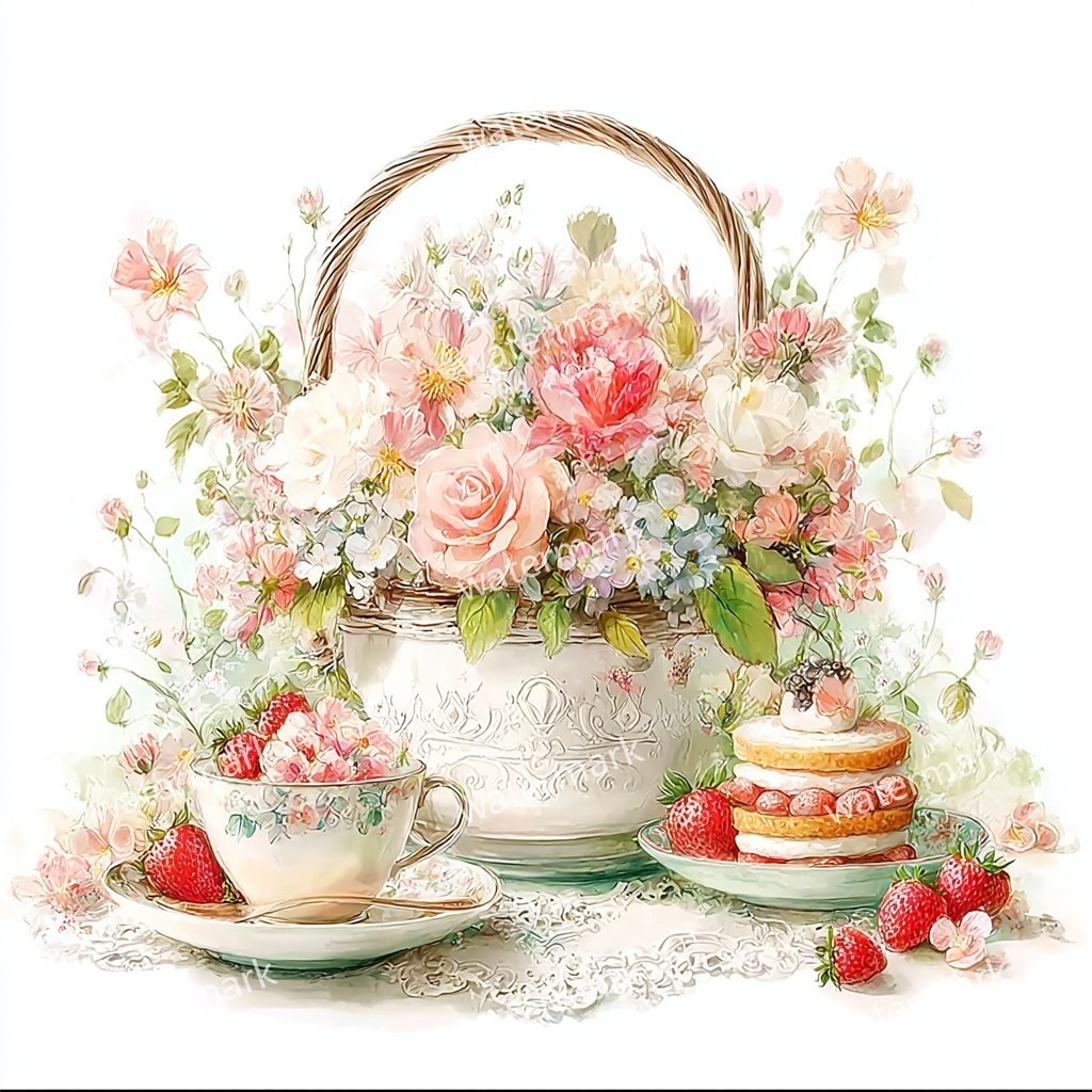 【商用利用可】花かご(水彩フローラルバスケット)クリップアート17点セット|高解像度・透過PNG|印刷OK・コラージュ・ジャンクジャーナル素材|即ダウンロード