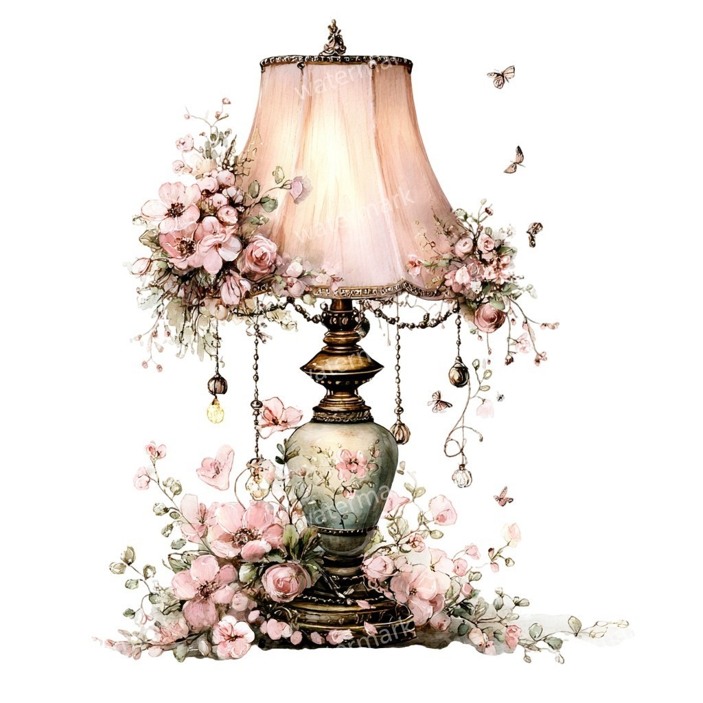 【商用利用可】テーブルランプ(水彩インテリア)クリップアート17点セット|高解像度・透過PNG|印刷OK・コラージュ・ジャンクジャーナル素材|即ダウンロード