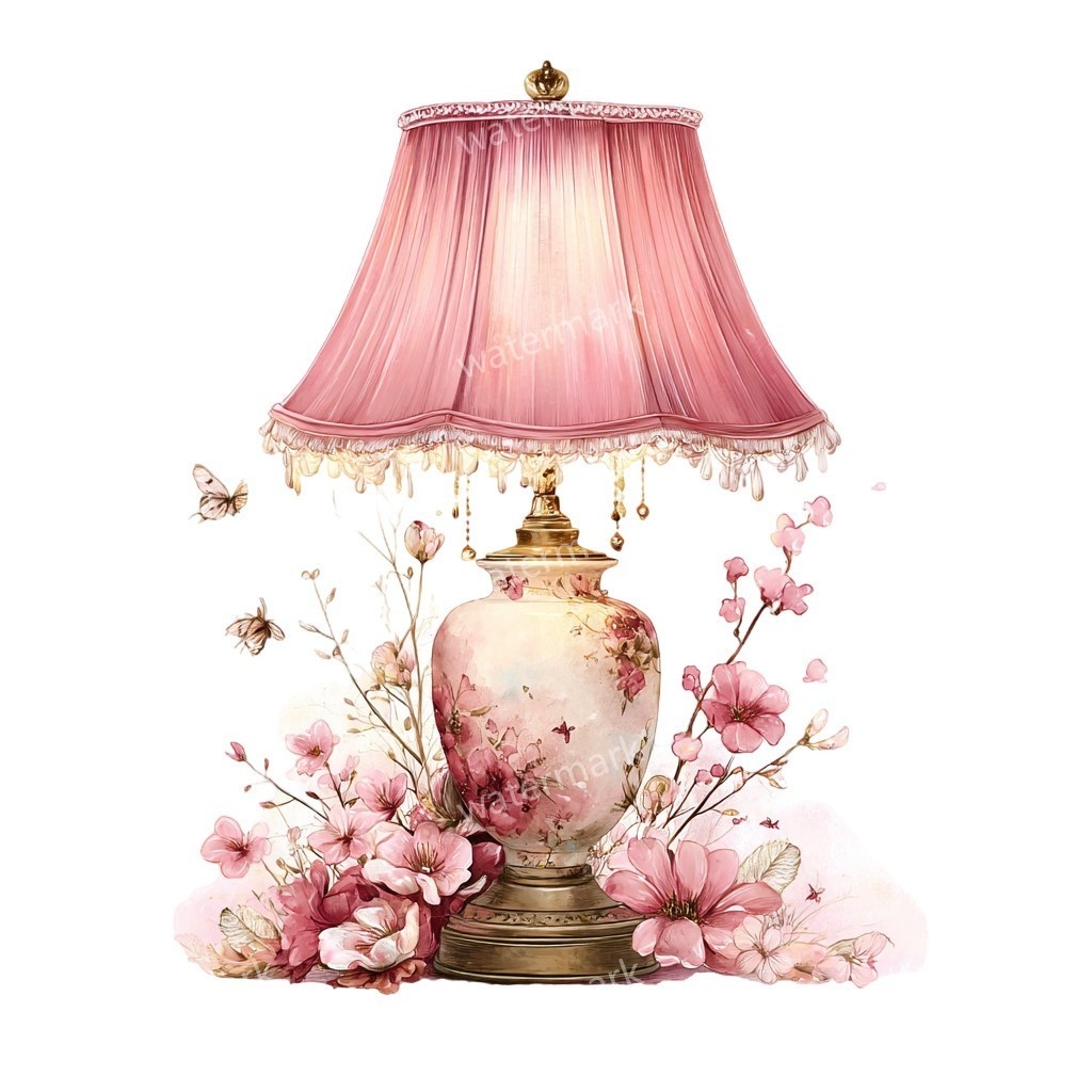 【商用利用可】テーブルランプ(水彩インテリア)クリップアート17点セット|高解像度・透過PNG|印刷OK・コラージュ・ジャンクジャーナル素材|即ダウンロード