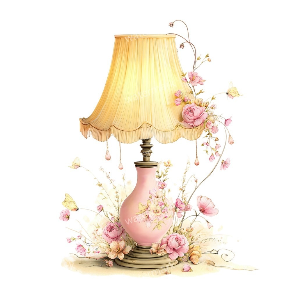 【商用利用可】テーブルランプ(水彩インテリア)クリップアート17点セット|高解像度・透過PNG|印刷OK・コラージュ・ジャンクジャーナル素材|即ダウンロード