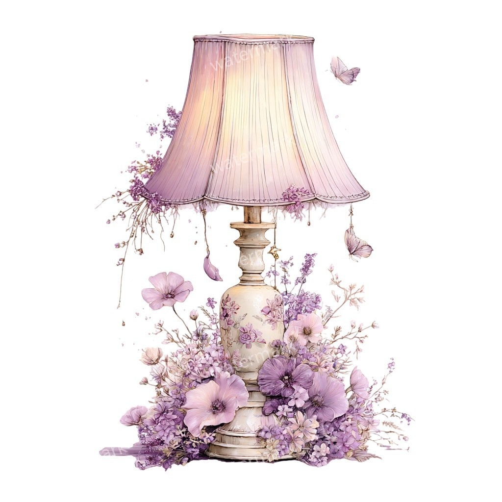 【商用利用可】テーブルランプ(水彩インテリア)クリップアート17点セット|高解像度・透過PNG|印刷OK・コラージュ・ジャンクジャーナル素材|即ダウンロード