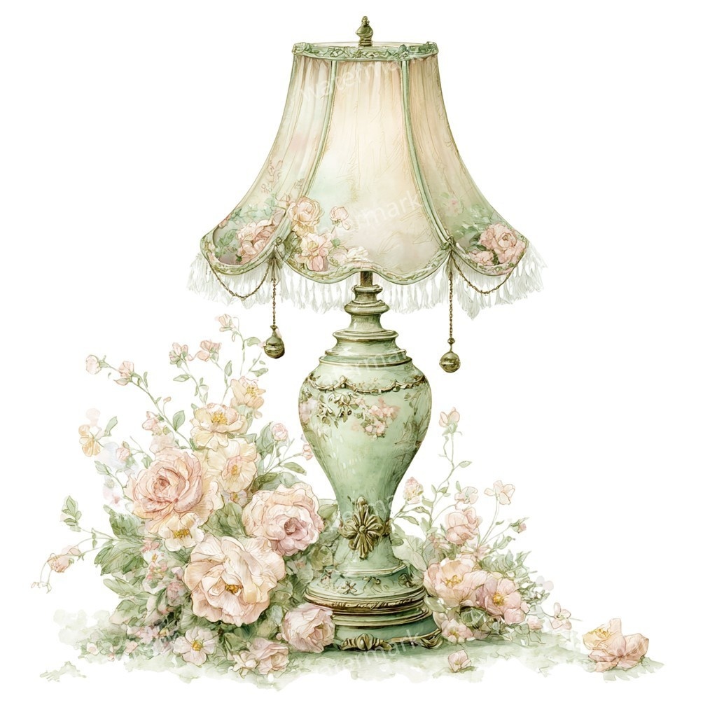 【商用利用可】テーブルランプ(水彩インテリア)クリップアート17点セット|高解像度・透過PNG|印刷OK・コラージュ・ジャンクジャーナル素材|即ダウンロード