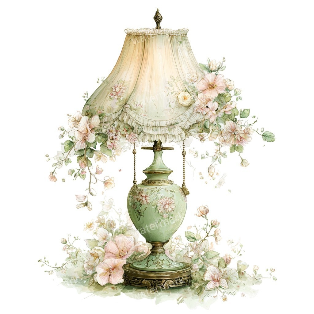 【商用利用可】テーブルランプ(水彩インテリア)クリップアート17点セット|高解像度・透過PNG|印刷OK・コラージュ・ジャンクジャーナル素材|即ダウンロード