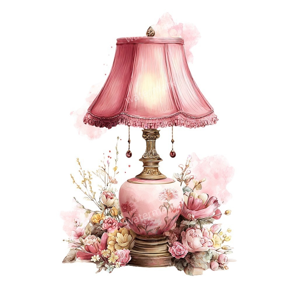 【商用利用可】テーブルランプ(水彩インテリア)クリップアート17点セット|高解像度・透過PNG|印刷OK・コラージュ・ジャンクジャーナル素材|即ダウンロード