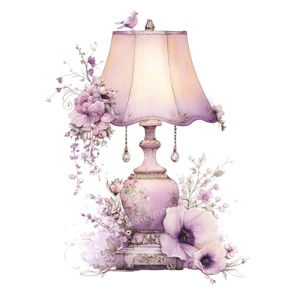 【商用利用可】テーブルランプ(水彩インテリア)クリップアート17点セット|高解像度・透過PNG|印刷OK・コラージュ・ジャンクジャーナル素材|即ダウンロード