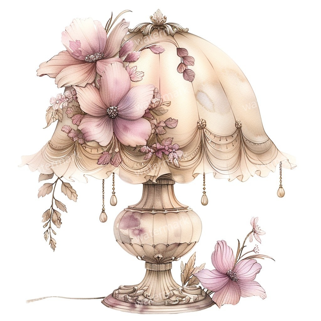 【商用利用可】テーブルランプ(水彩インテリア)クリップアート17点セット|高解像度・透過PNG|印刷OK・コラージュ・ジャンクジャーナル素材|即ダウンロード