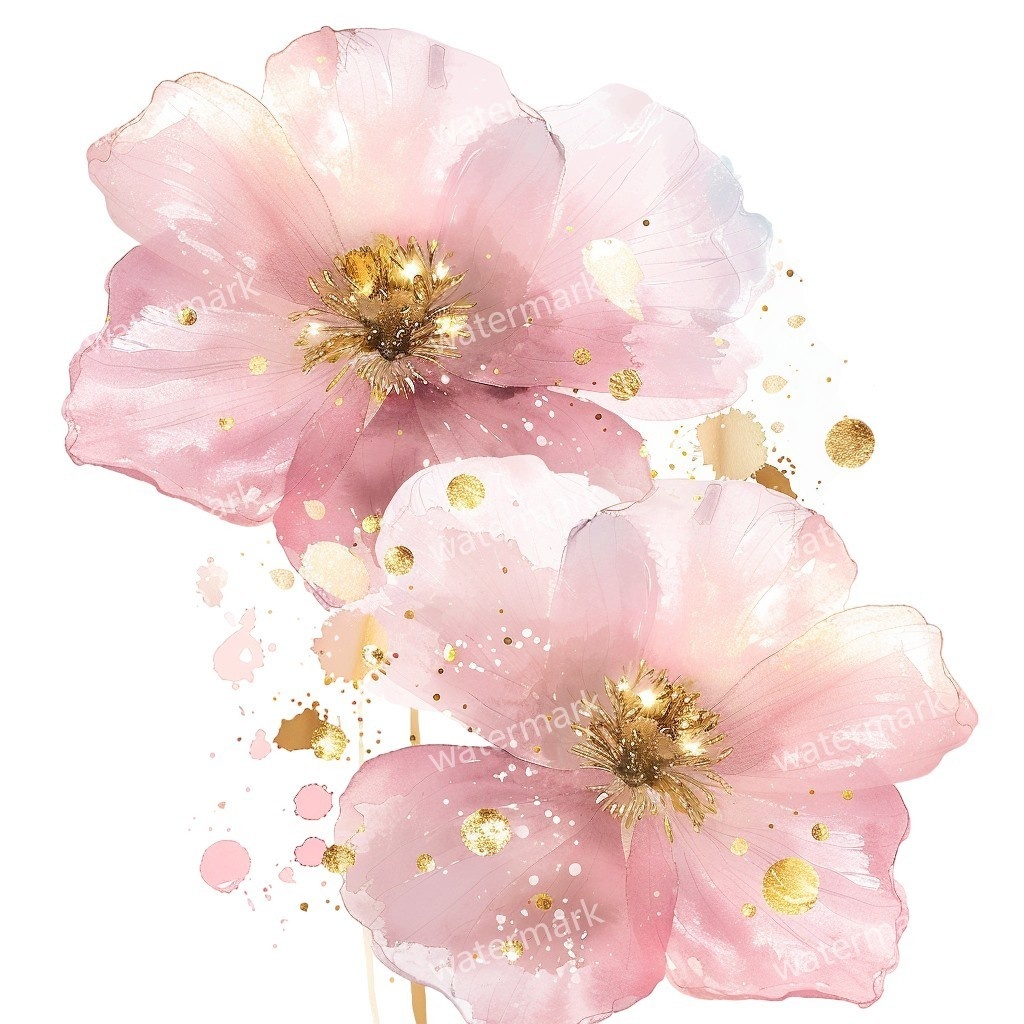 【商用利用可】ピンクの花(水彩フラワー)クリップアート16点セット|高解像度・透過PNG|印刷OK・コラージュ・ジャンクジャーナル素材|即ダウンロード