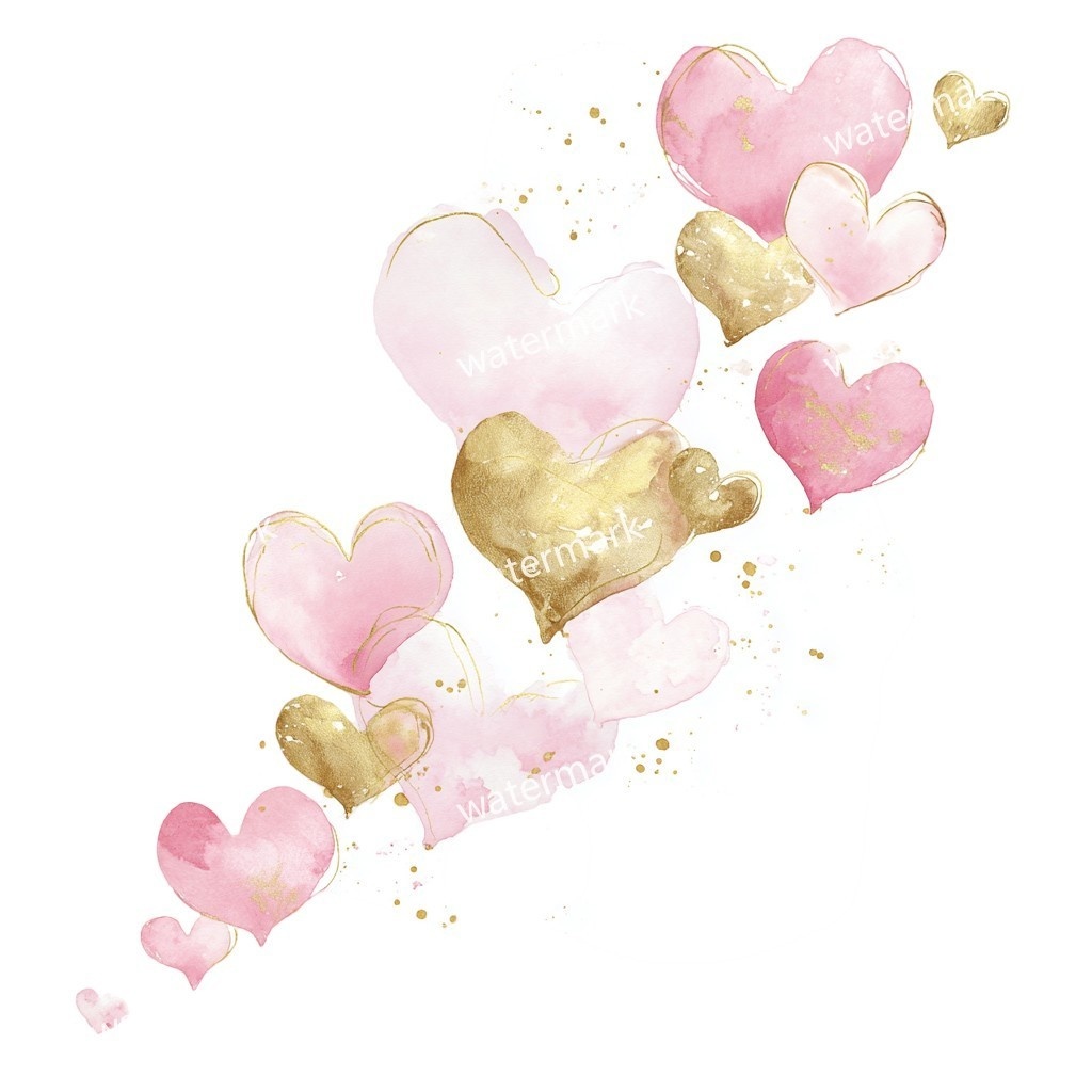 【商用利用可】ピンクハート(水彩)クリップアート19点セット|高解像度・透過PNG|印刷OK・コラージュ・ジャンクジャーナル素材|即ダウンロード