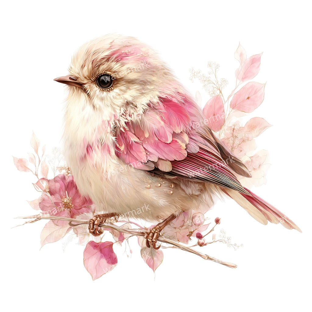 【商用利用可】花と鳥(水彩フローラルバード)クリップアート19点セット|高解像度・透過PNG|印刷OK・コラージュ・ジャンクジャーナル素材|即ダウンロード