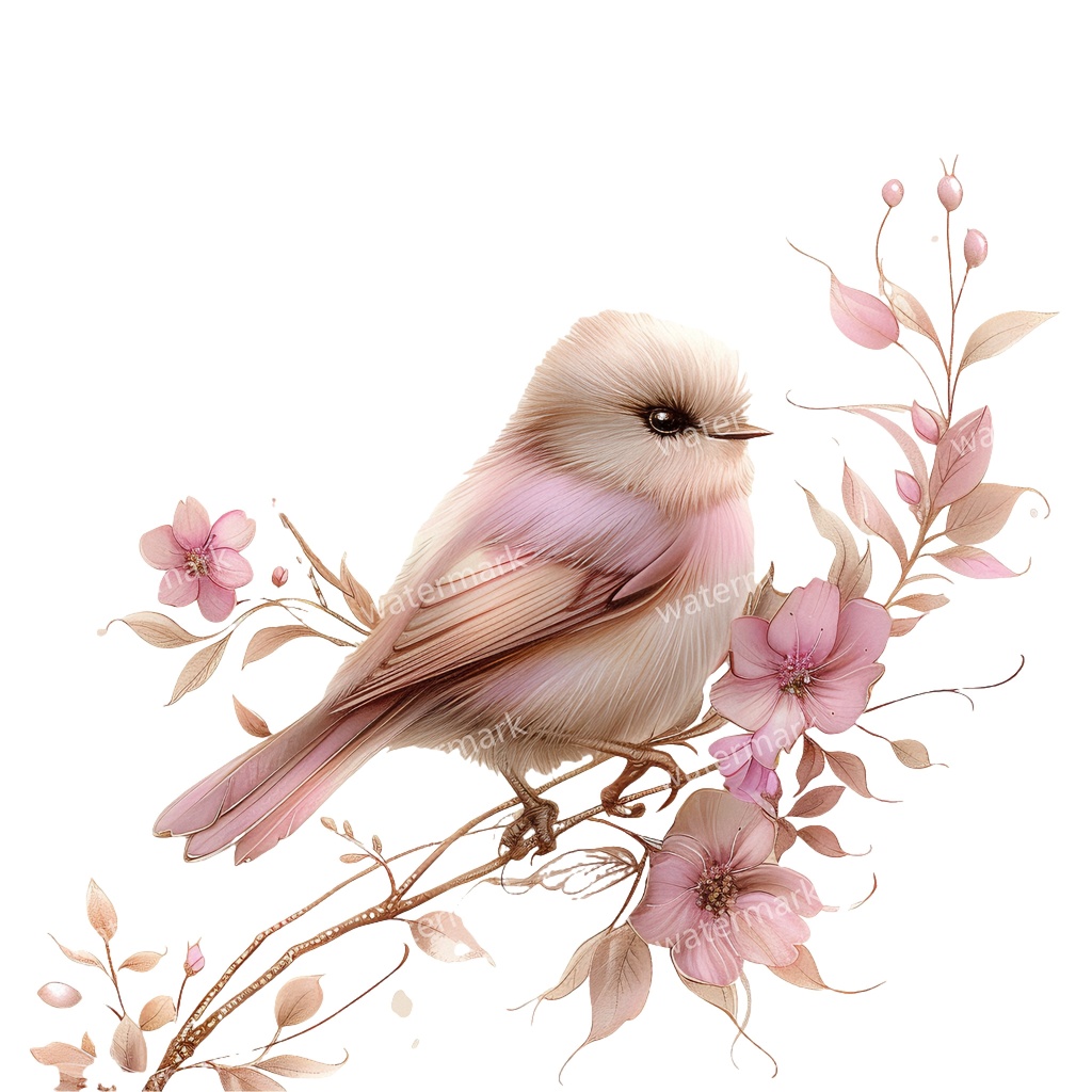 【商用利用可】花と鳥(水彩フローラルバード)クリップアート19点セット|高解像度・透過PNG|印刷OK・コラージュ・ジャンクジャーナル素材|即ダウンロード