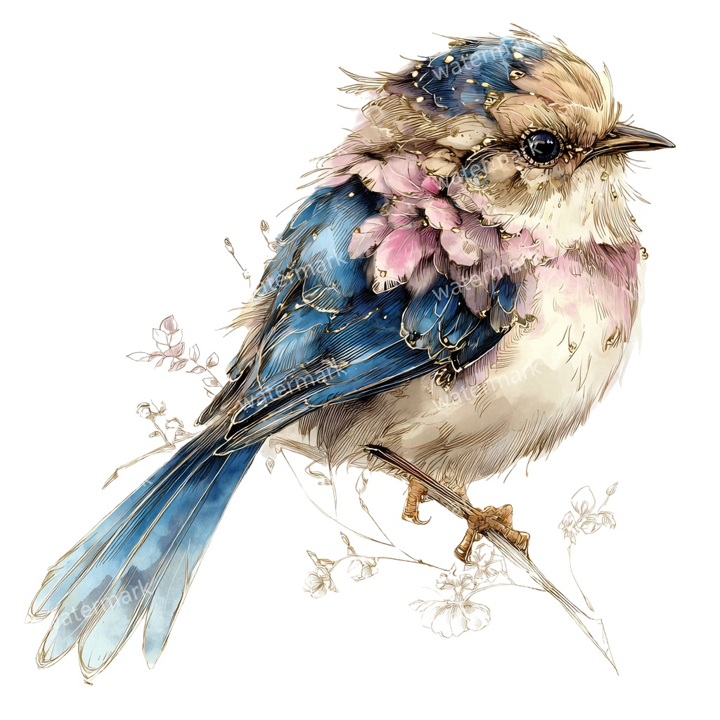 【商用利用可】花と鳥(水彩フローラルバード)クリップアート19点セット|高解像度・透過PNG|印刷OK・コラージュ・ジャンクジャーナル素材|即ダウンロード