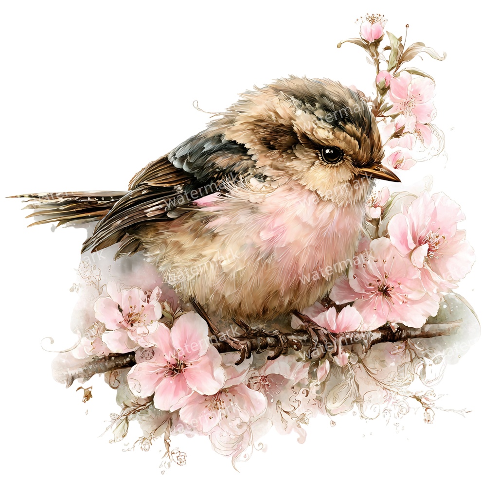 【商用利用可】花と鳥(水彩フローラルバード)クリップアート19点セット|高解像度・透過PNG|印刷OK・コラージュ・ジャンクジャーナル素材|即ダウンロード