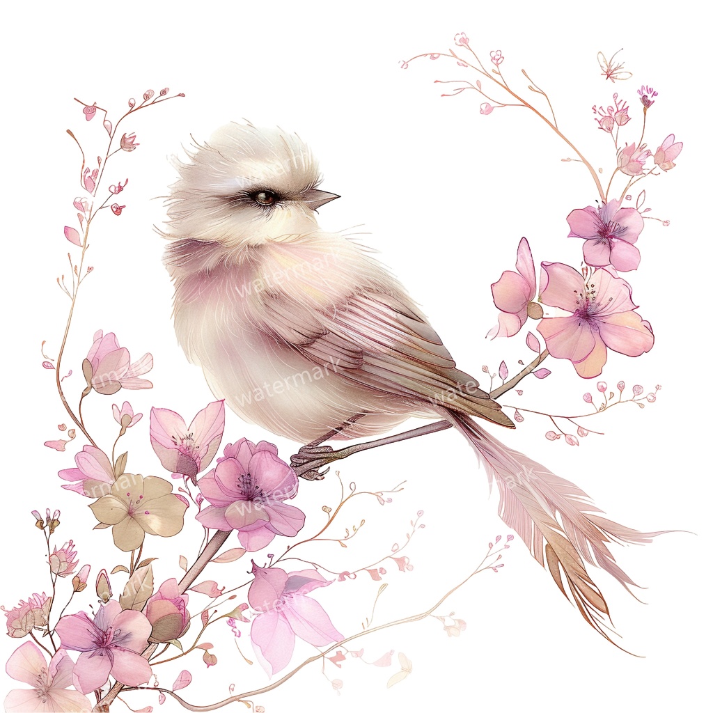 【商用利用可】花と鳥(水彩フローラルバード)クリップアート19点セット|高解像度・透過PNG|印刷OK・コラージュ・ジャンクジャーナル素材|即ダウンロード