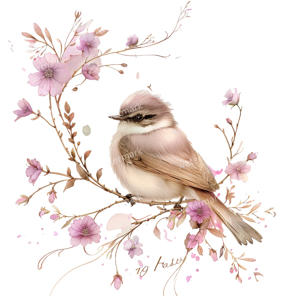 【商用利用可】花と鳥(水彩フローラルバード)クリップアート19点セット|高解像度・透過PNG|印刷OK・コラージュ・ジャンクジャーナル素材|即ダウンロード