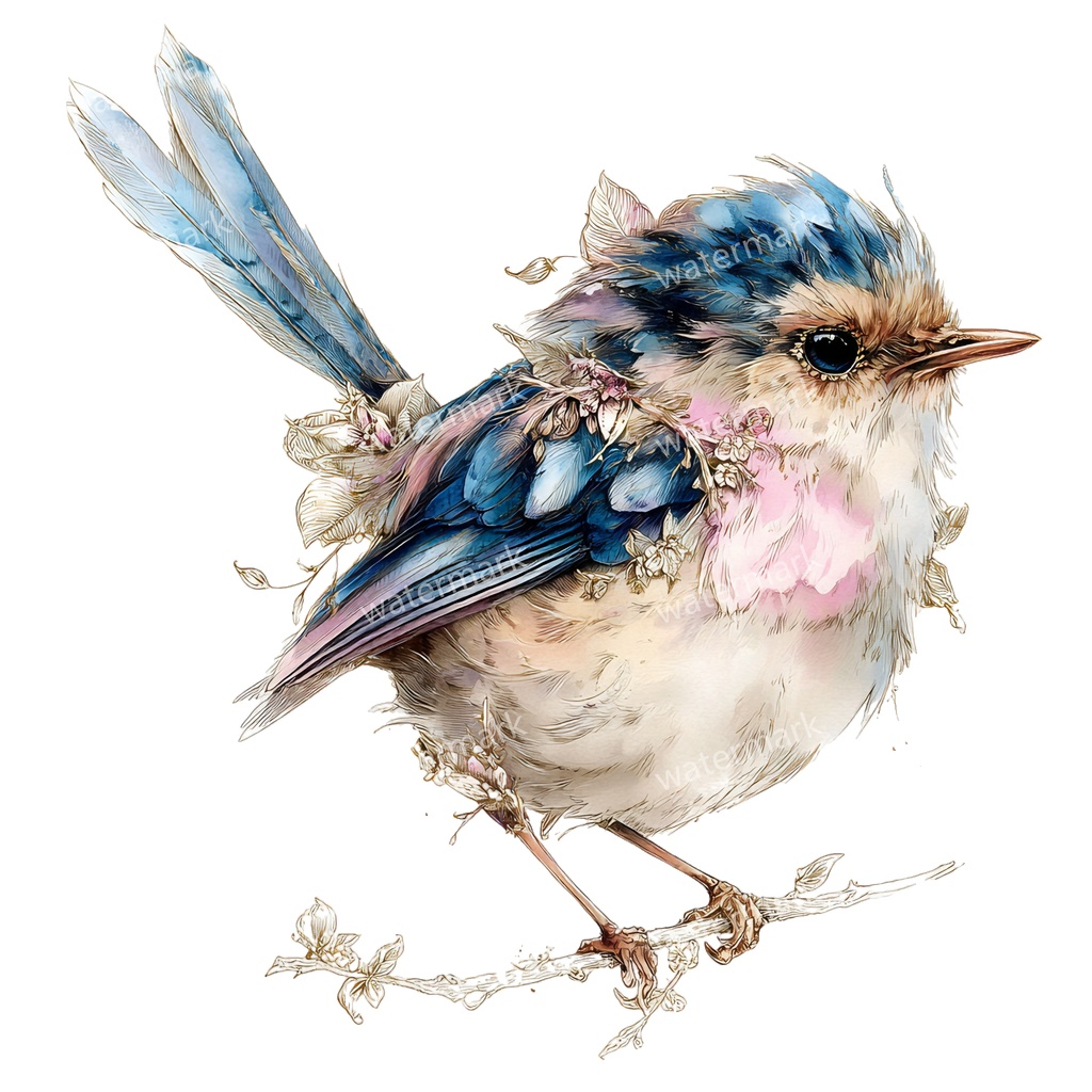 【商用利用可】花と鳥(水彩フローラルバード)クリップアート19点セット|高解像度・透過PNG|印刷OK・コラージュ・ジャンクジャーナル素材|即ダウンロード