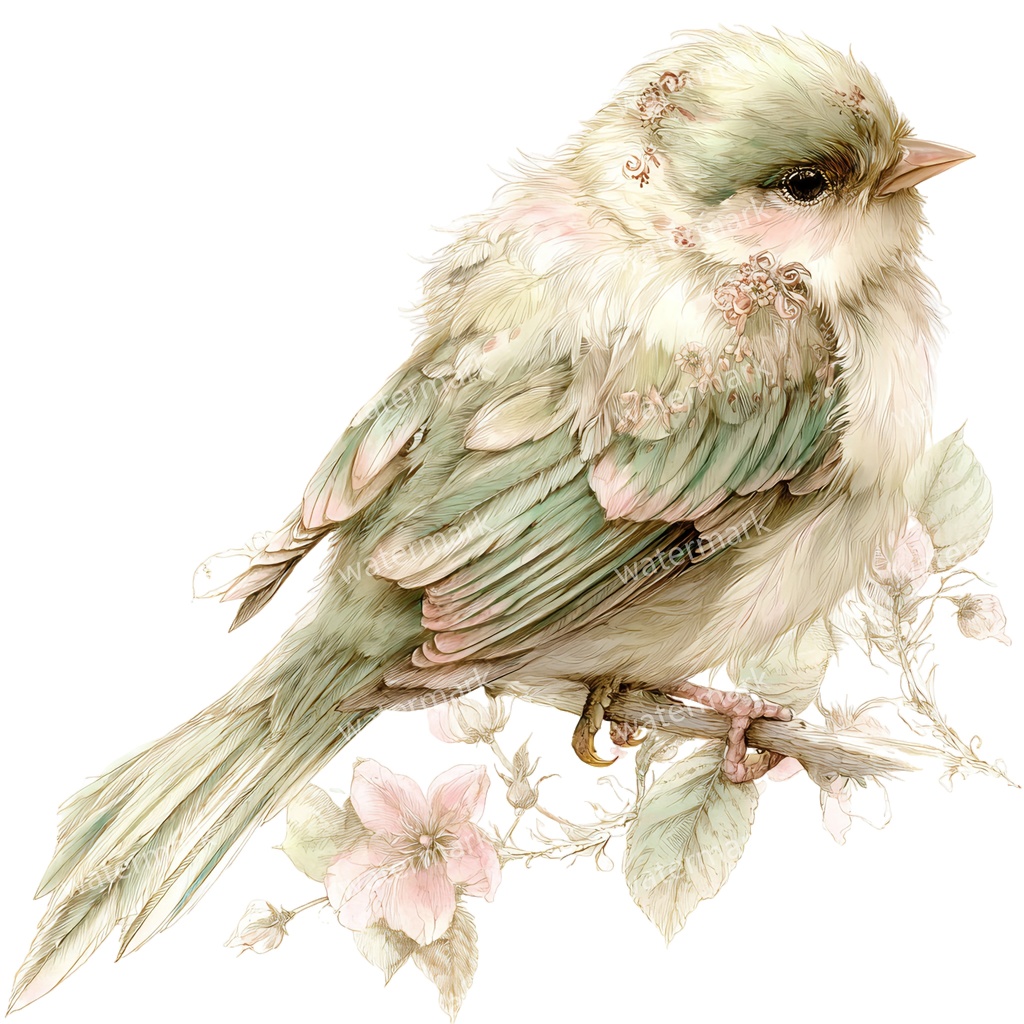 【商用利用可】花と鳥(水彩フローラルバード)クリップアート19点セット|高解像度・透過PNG|印刷OK・コラージュ・ジャンクジャーナル素材|即ダウンロード