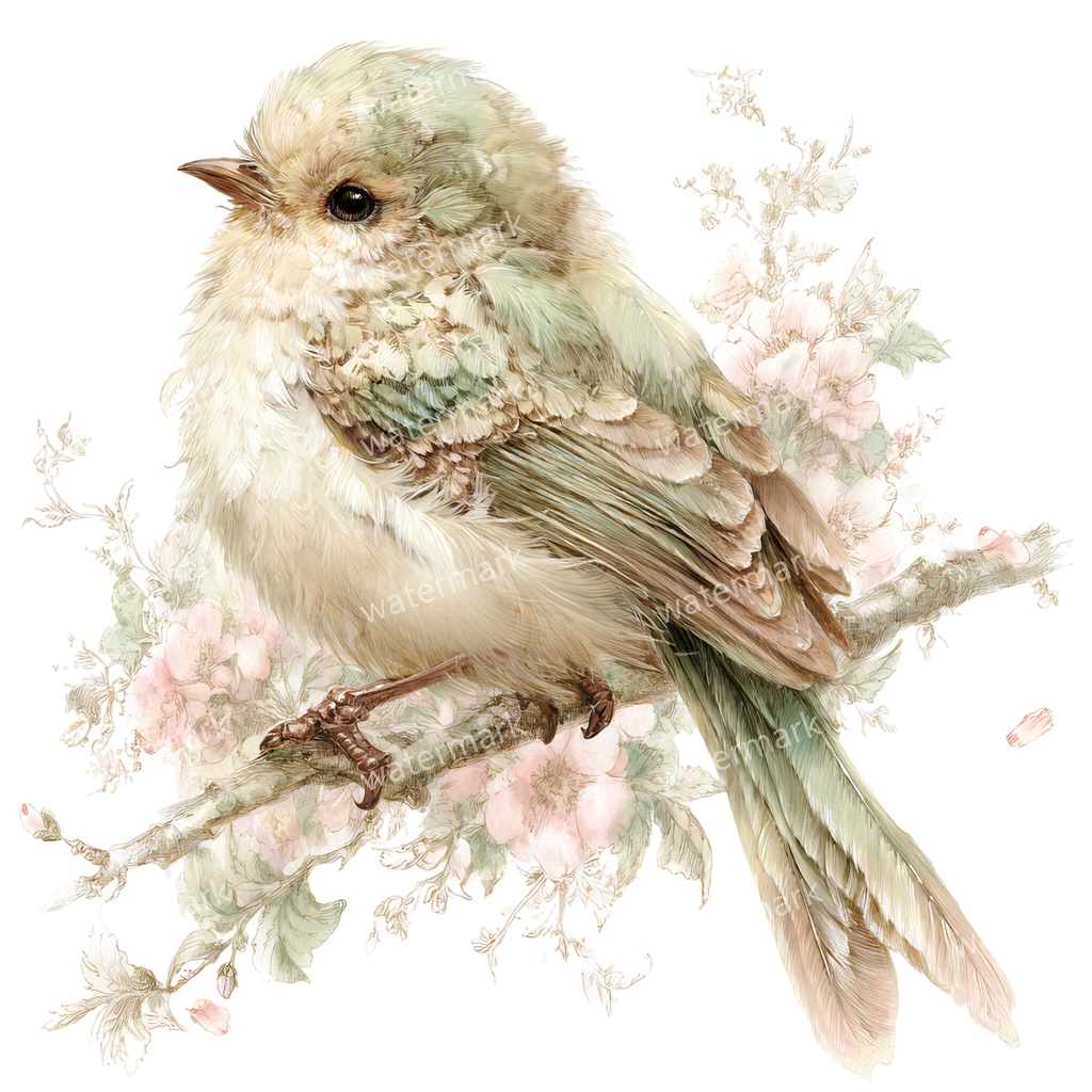 【商用利用可】花と鳥(水彩フローラルバード)クリップアート19点セット|高解像度・透過PNG|印刷OK・コラージュ・ジャンクジャーナル素材|即ダウンロード