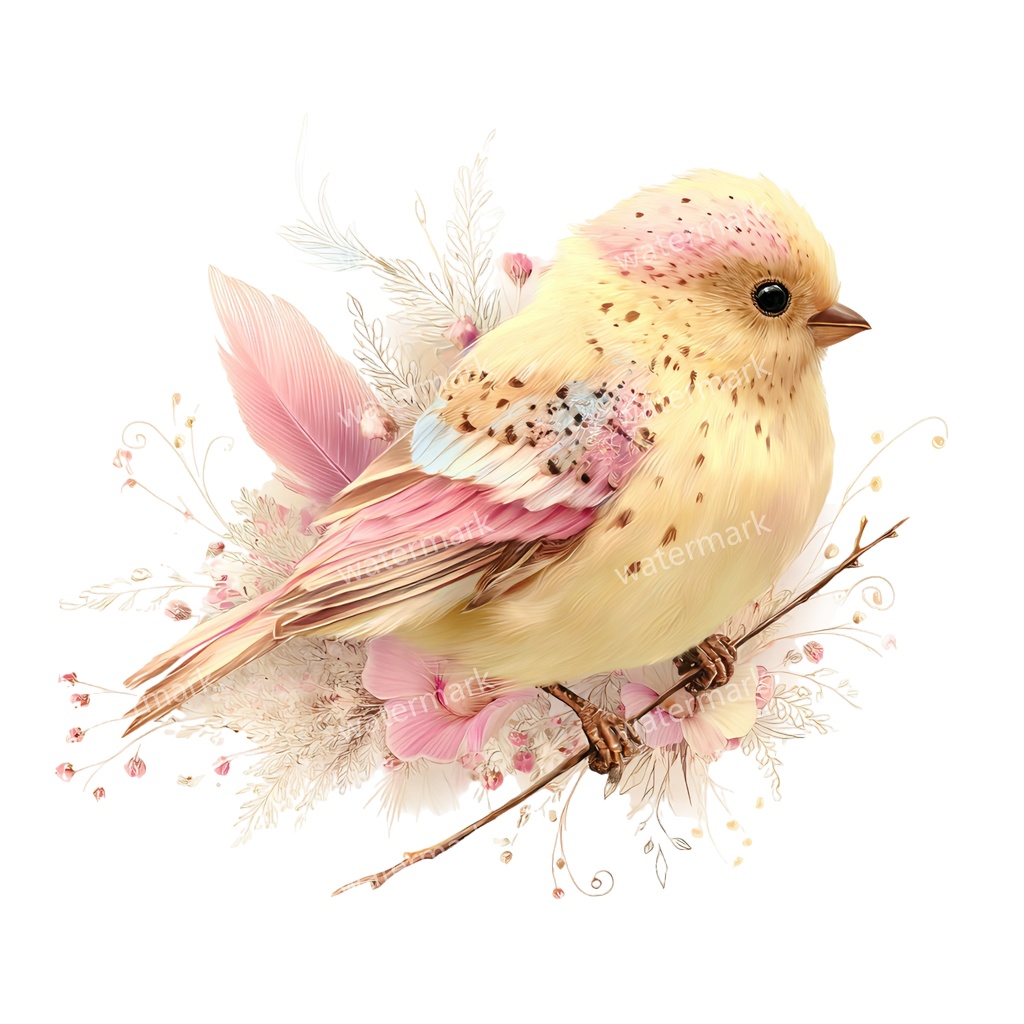 【商用利用可】花と鳥(水彩フローラルバード)クリップアート19点セット|高解像度・透過PNG|印刷OK・コラージュ・ジャンクジャーナル素材|即ダウンロード