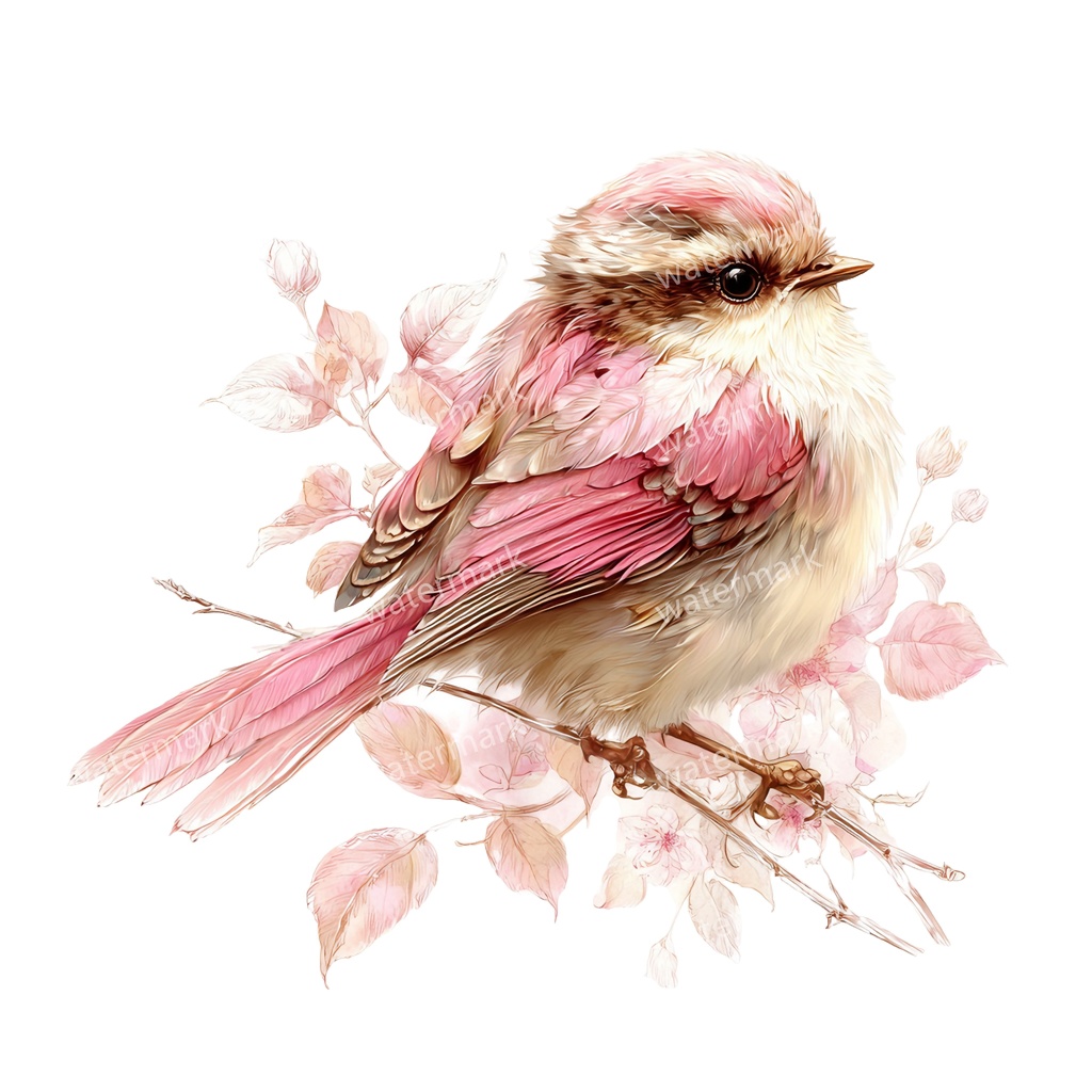 【商用利用可】花と鳥(水彩フローラルバード)クリップアート19点セット|高解像度・透過PNG|印刷OK・コラージュ・ジャンクジャーナル素材|即ダウンロード