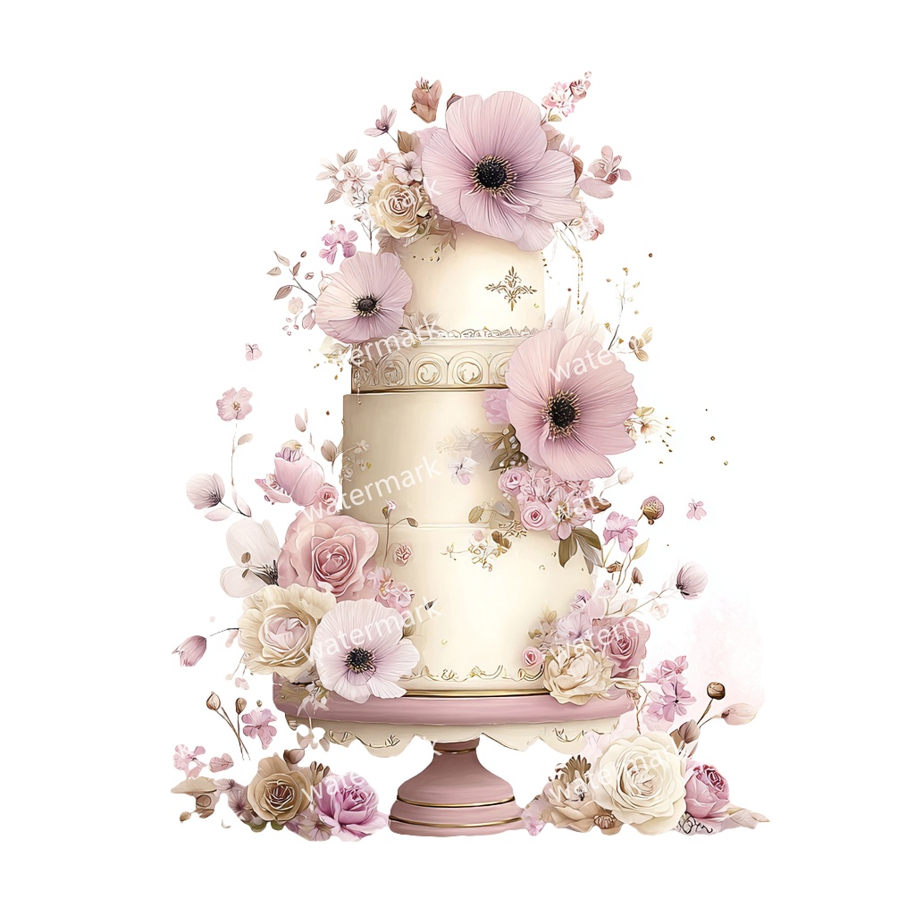 【商用利用可】ウェディングケーキ(水彩)クリップアート16点セット|高解像度・透過PNG|結婚式・コラージュ・ジャンクジャーナル素材|即ダウンロード
