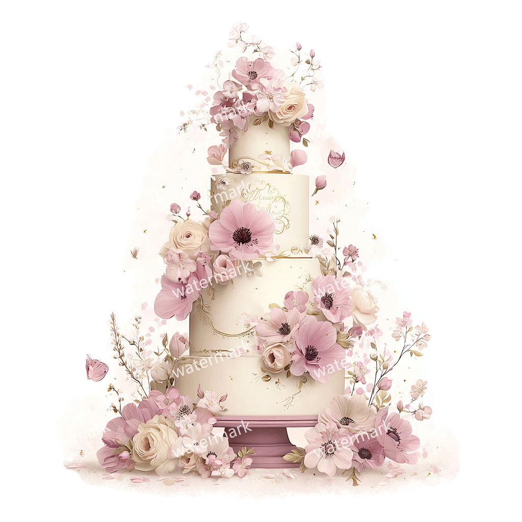 【商用利用可】ウェディングケーキ(水彩)クリップアート16点セット|高解像度・透過PNG|結婚式・コラージュ・ジャンクジャーナル素材|即ダウンロード