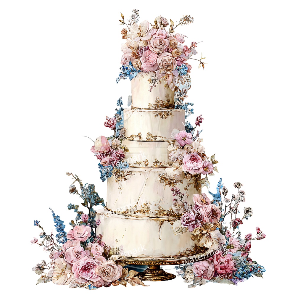 【商用利用可】ウェディングケーキ(水彩)クリップアート16点セット|高解像度・透過PNG|結婚式・コラージュ・ジャンクジャーナル素材|即ダウンロード