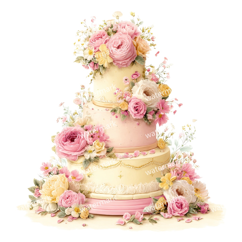【商用利用可】ウェディングケーキ(水彩)クリップアート16点セット|高解像度・透過PNG|結婚式・コラージュ・ジャンクジャーナル素材|即ダウンロード