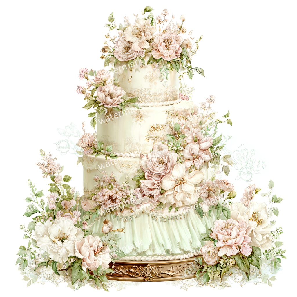 【商用利用可】ウェディングケーキ(水彩)クリップアート16点セット|高解像度・透過PNG|結婚式・コラージュ・ジャンクジャーナル素材|即ダウンロード